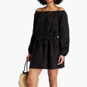 James Perse Black Gathered Linen Mini Dress